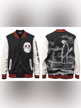 Friday The 13th Jason Varsity Jacket Mens Small Horror Bomber 1 Missing Snap